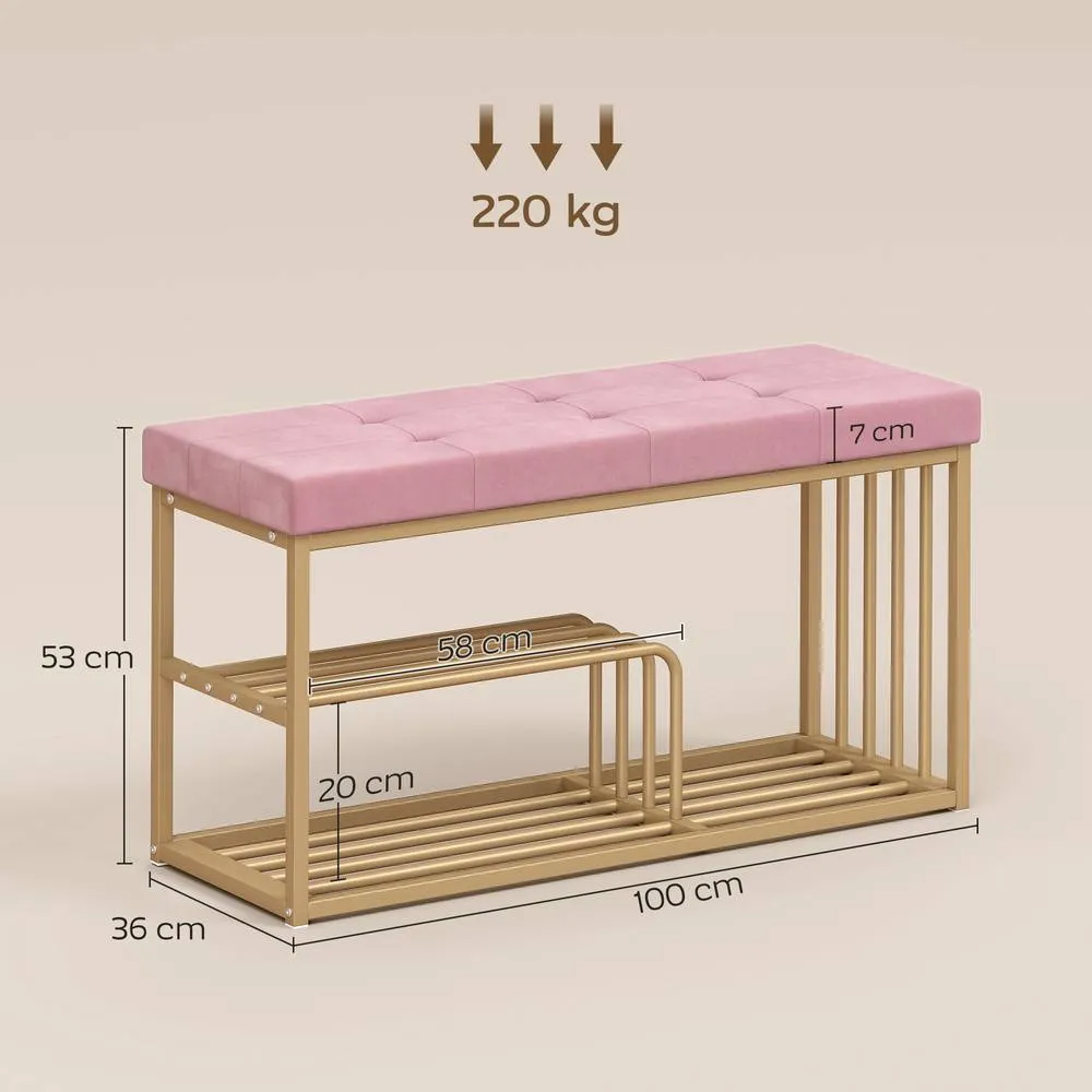 HOMCOM Shoe Storage Bench with Seat Cushion Tufted Shoe Rack Bench in Pink 3
