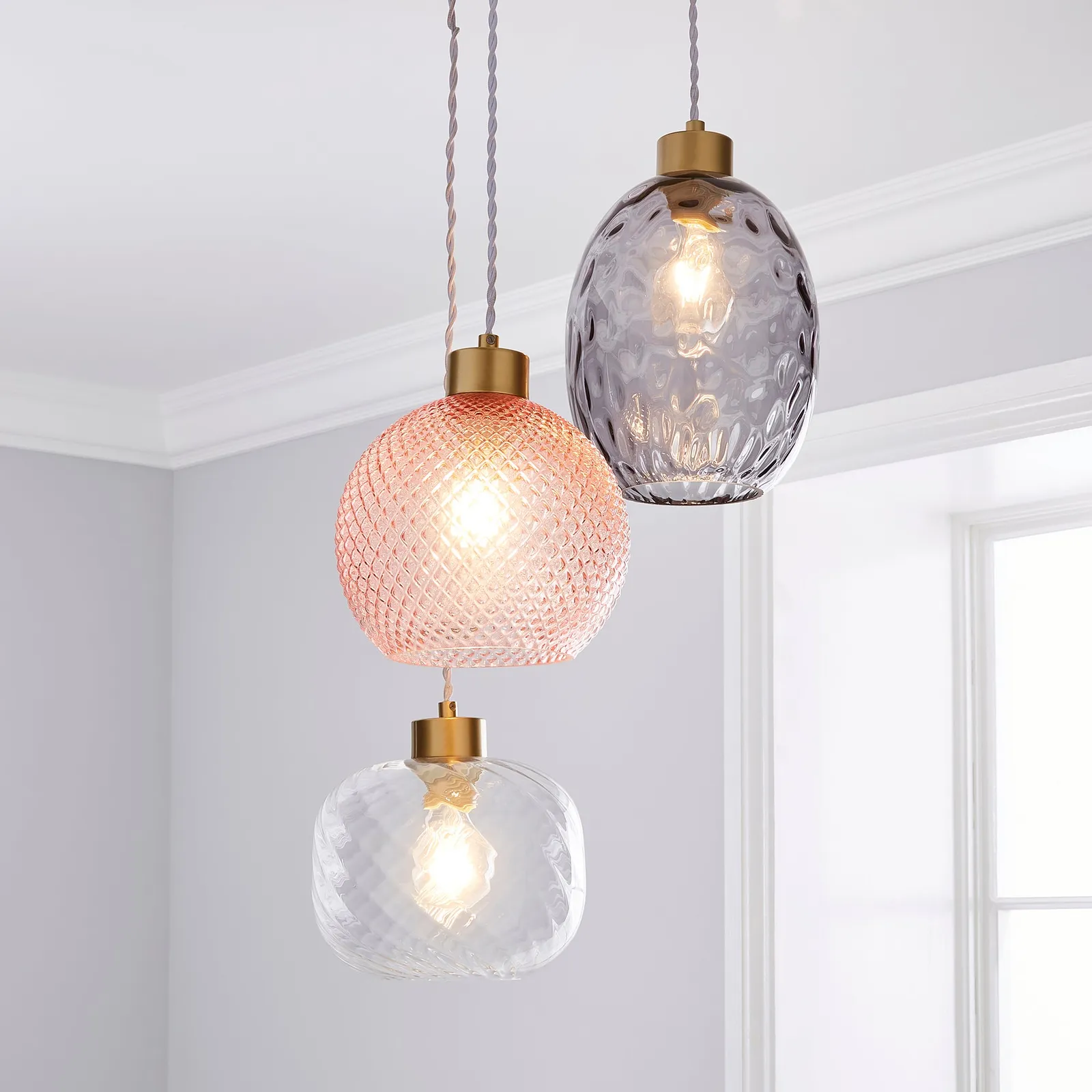 Elodie Glass Cluster Multicoloured Ceiling Fitting Pink, Grey and White
