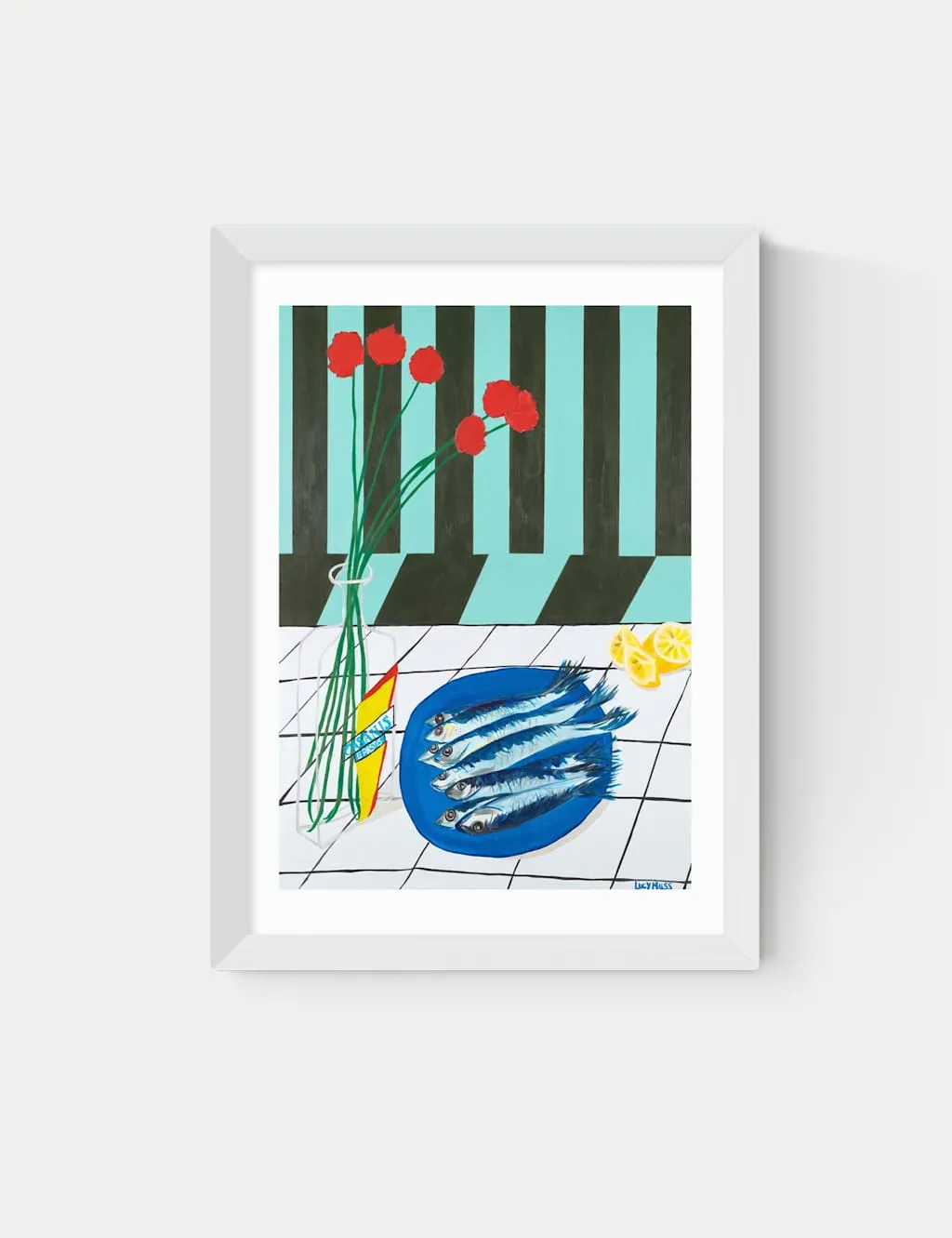 East End Prints Striped Sardines Rectangle Framed Art White