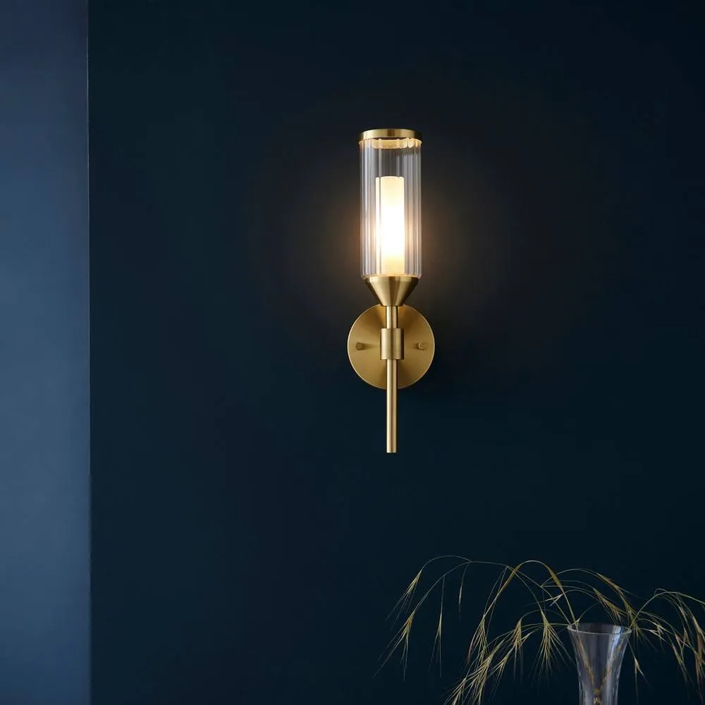 Netlighting Trieste Wall Lamp Satin Brass Plate Clear Frosted Glass in Gold 4