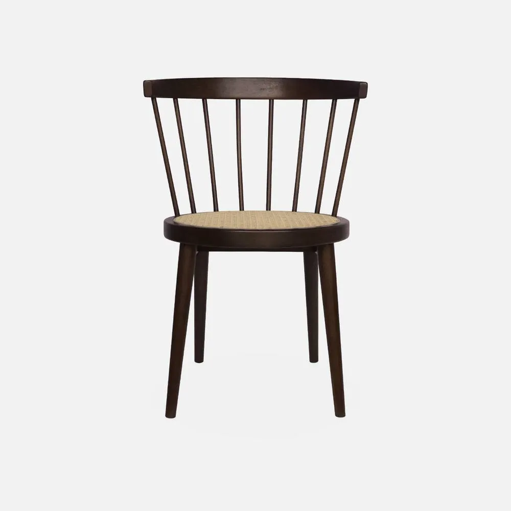 sweeek Pair Of Wood & Cane Dining Chairs in Dark Brown 3