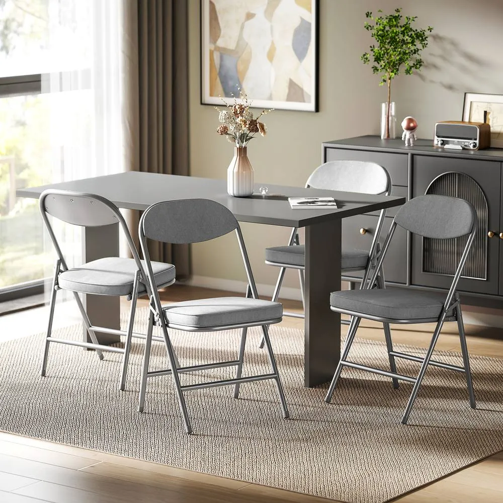 HOMCOM Folding Chairs Set of 4 with Cushioned Seat, Steel Frame in Grey 1