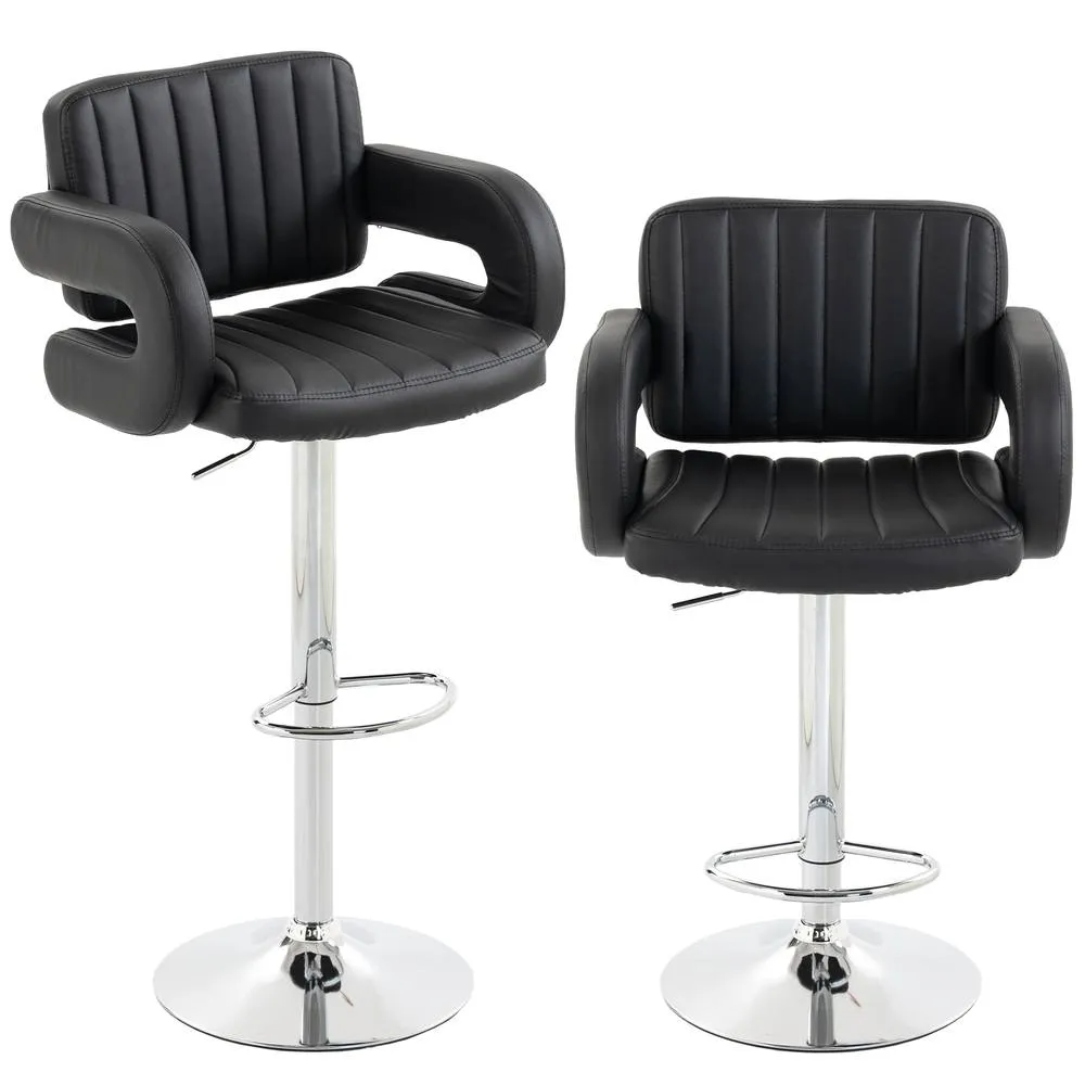 HOMCOM Bar Stools Adjustable Swivel with Armrest Set of 2 Black 2