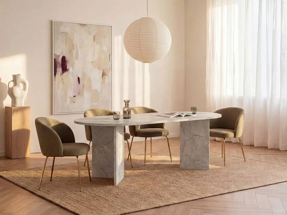 Vente-unique Dining Table for 8 People - White Marble Effect - TOPANIA 3