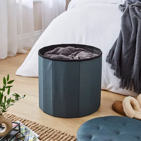 Faux Linen Round Ottoman 2