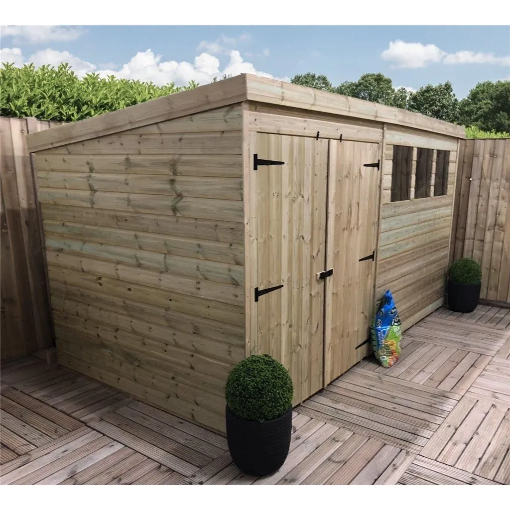 Marlborough 14 x 7 Pressure Treated Pent Garden Shed with Double Doors in Natural 6