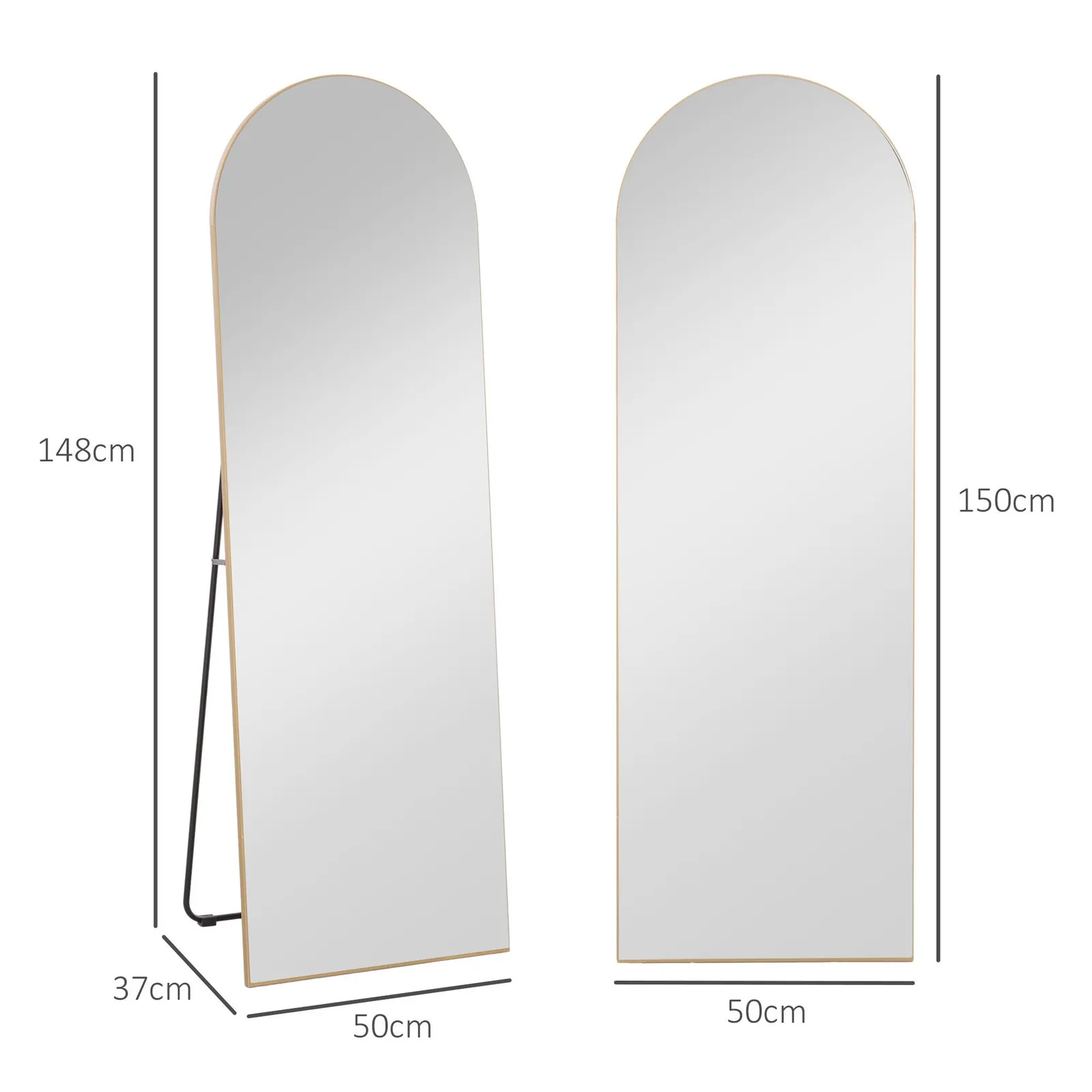 HOMCOM Floor Mirror Wall Mount Leaning Standing Mirror 50 x 150cm in Gold 3
