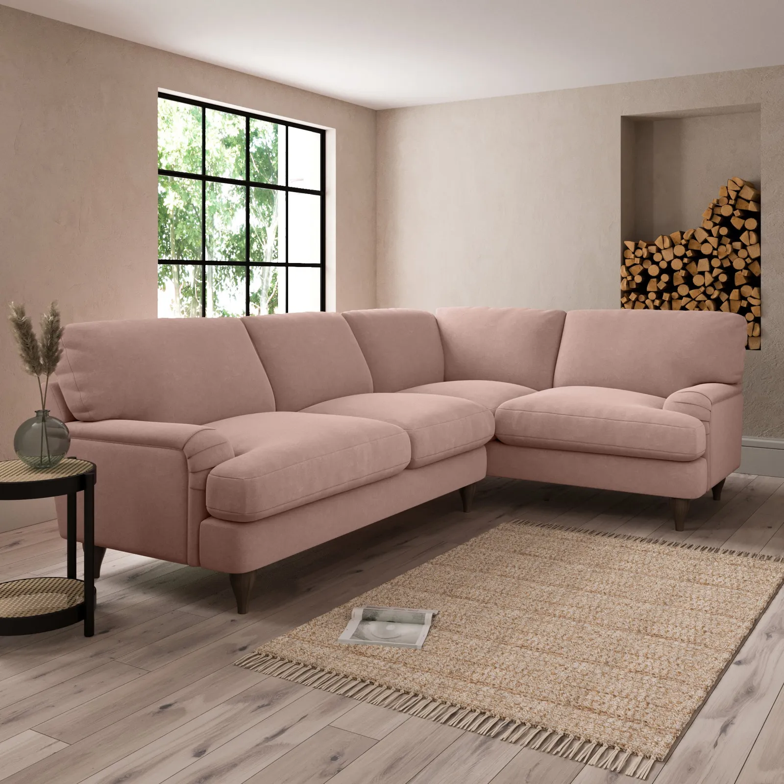 Darwin Luxury Velvet Right Hand Corner Sofa Luxury Velvet Peach Blush