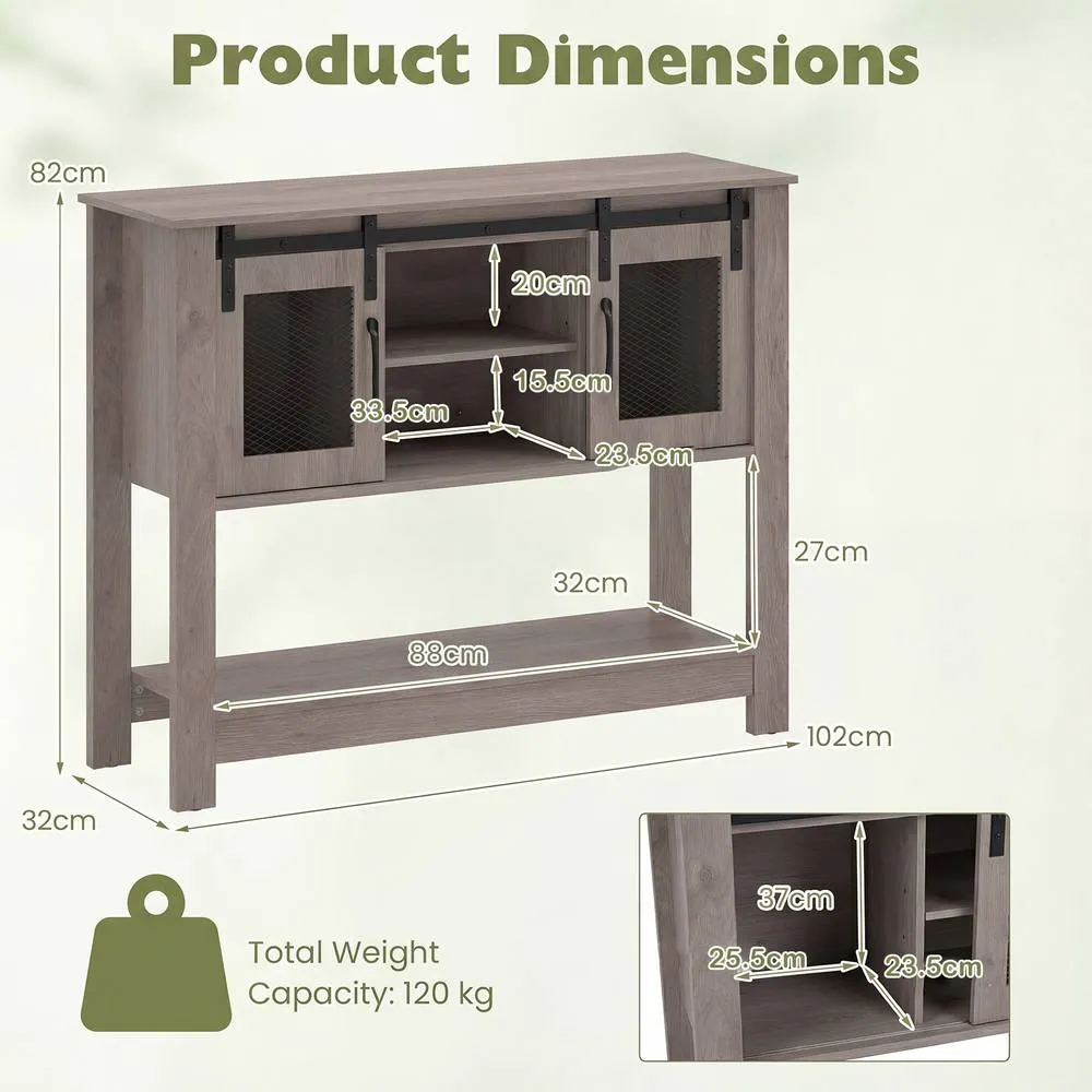 Costway Entryway Table w/ Barn Sliding Doors Console Table w/ Adjustable Shelf in Grey 2