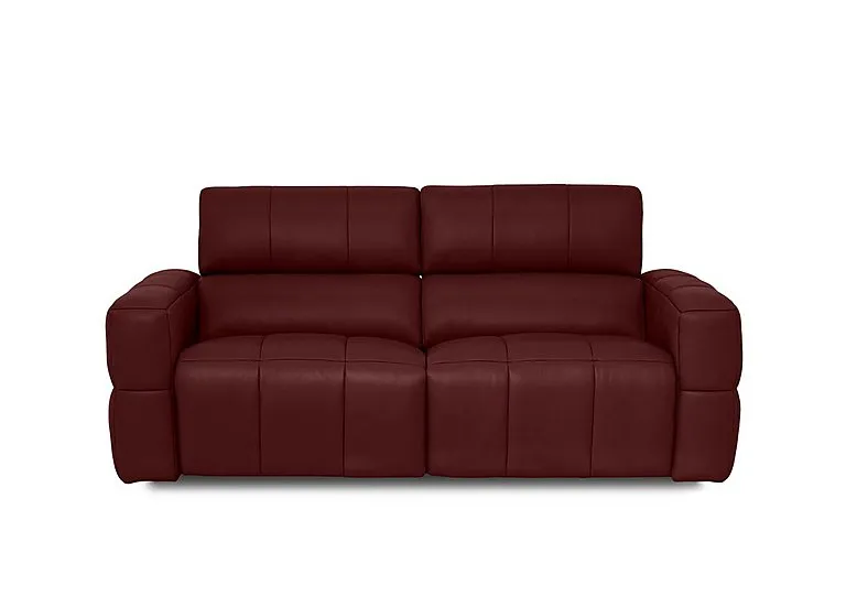 Cube Leather 3 Seater Power Recliner Sofa with Power Headrests - Montana Ruby