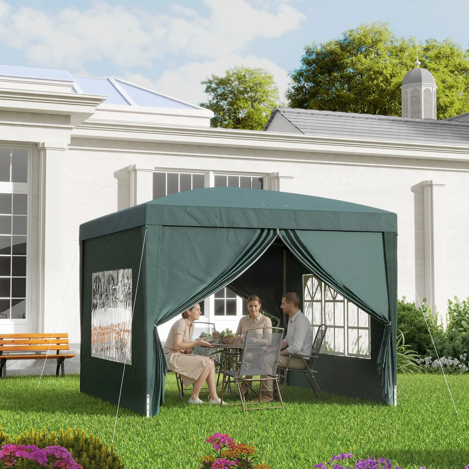 OUTSUNNY 3mx3m Pop Up Gazebo Party Tent Canopy Marquee with Storage Bag in Green 1