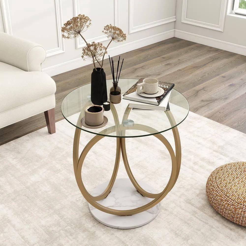 Costway Round Glass Coffee Table Center Cocktail Table Accent Circle Tea Table in Gold 3