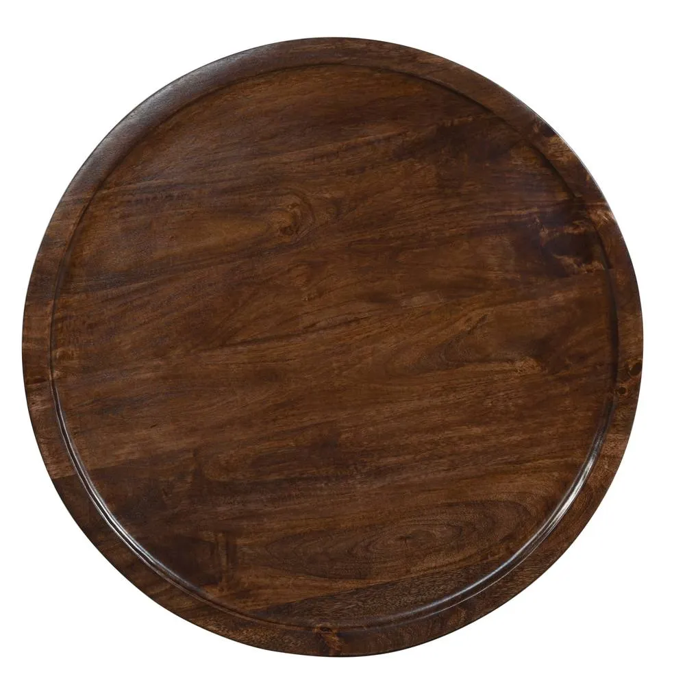 IH Design Solid Mango Wooden Round Low Coffee Table - Living Room Table in Brown 4