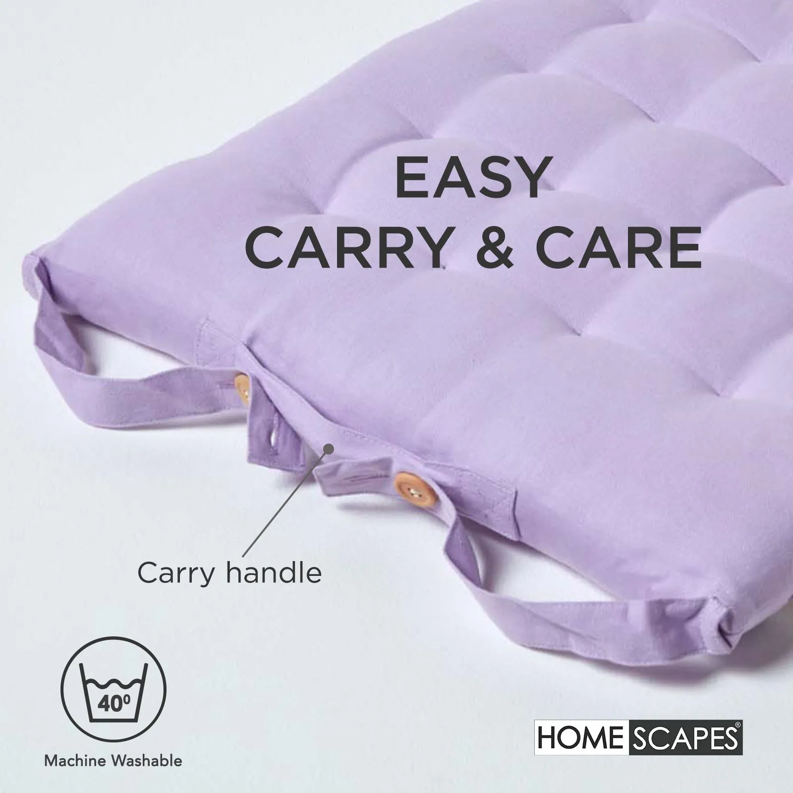 Homescapes 4 Pack Seat Pads Luxury 100% Cotton Indoor Outdoor Garden Cushion, 40cm in Mauve 6