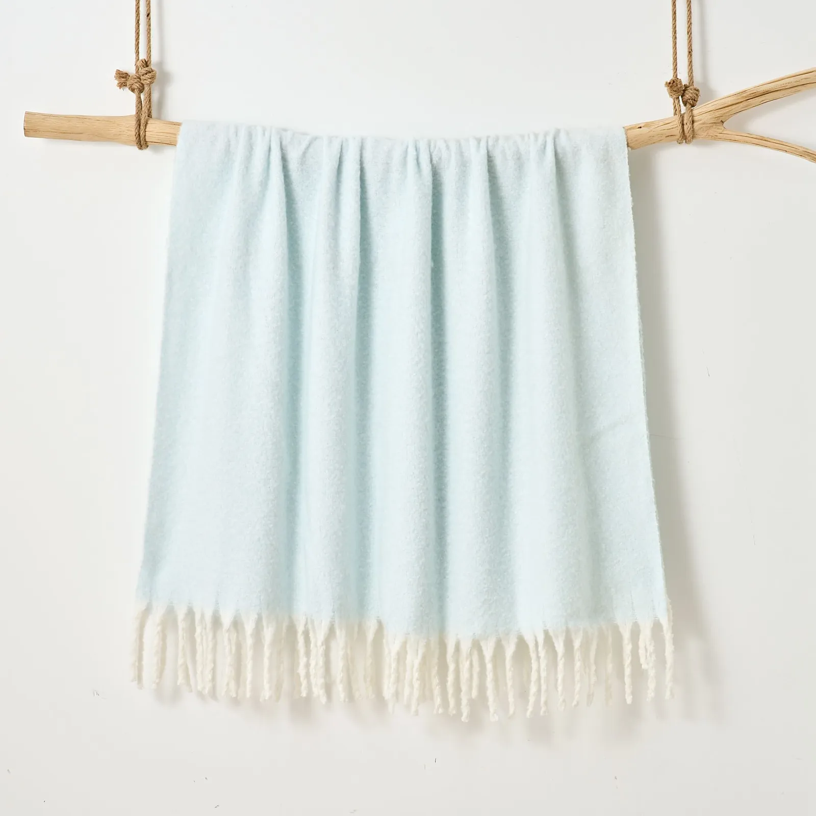 Allure Bath Fashions Aisling Super Soft Faux Fur Tasselled Sofa Throw Blanket in Duck Egg Blue