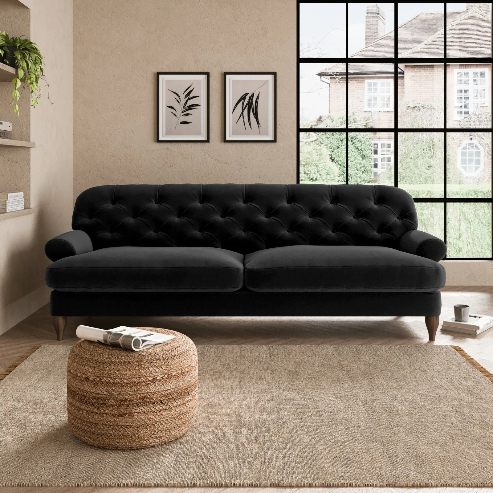 Canterbury Luxury Velvet 4 Seater Sofa Luxury Velvet Black