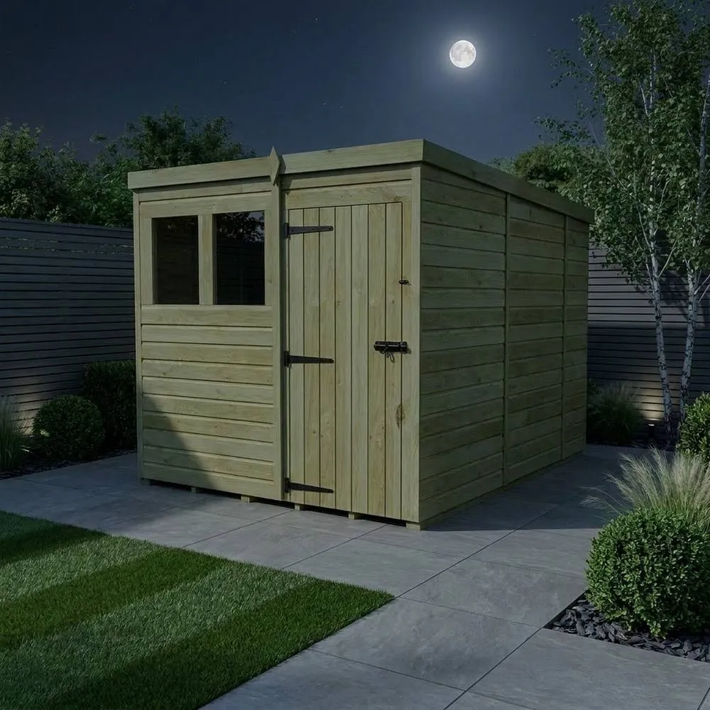 Buttercup Farm 7ft x 10ft Pent Garden Shed Single Door With Windows - Timber in Brown 3
