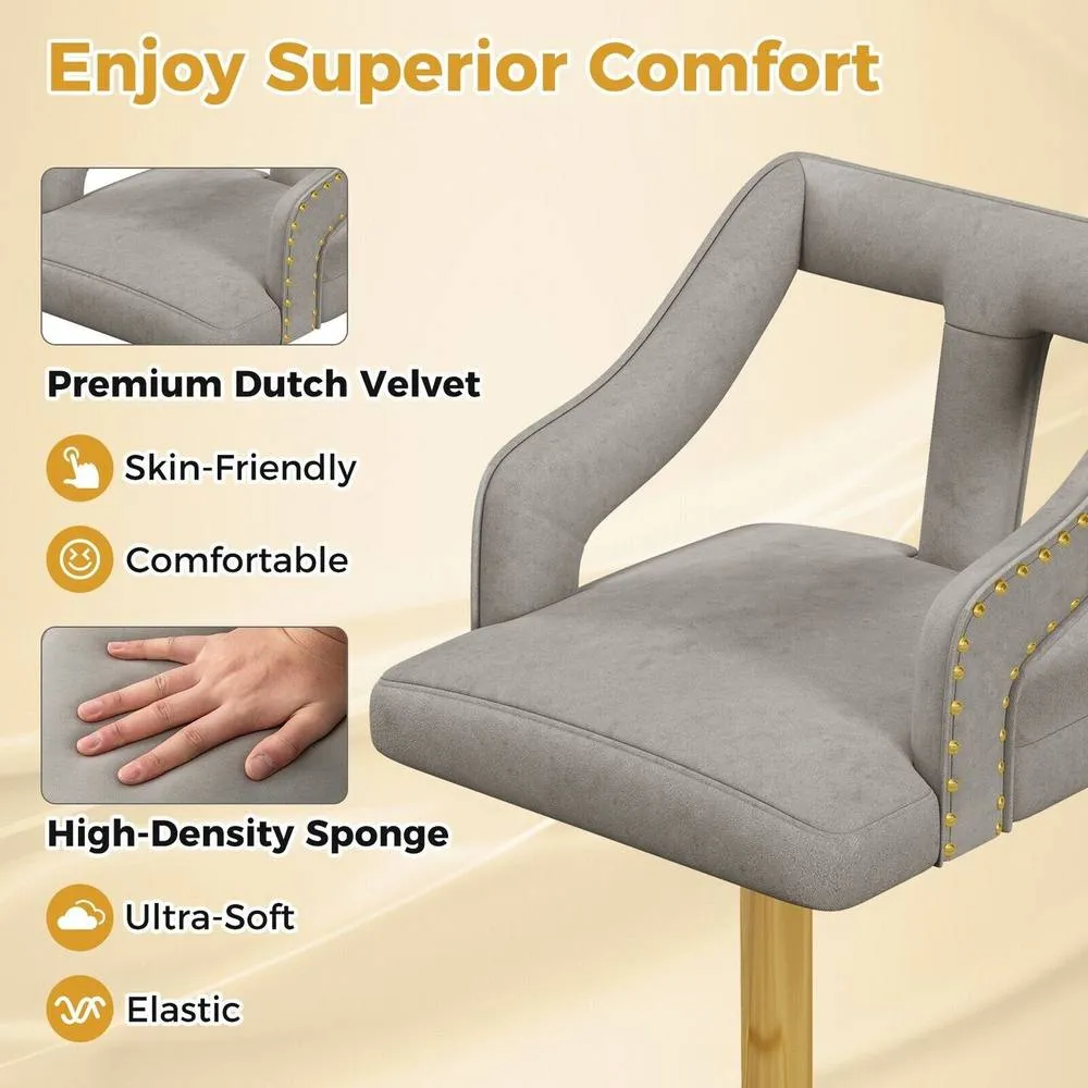 Costway 2Pcs Bar Chairs Adjustable Swivel Bar Stool Dutch Velvet Dining Chair in Grey 3