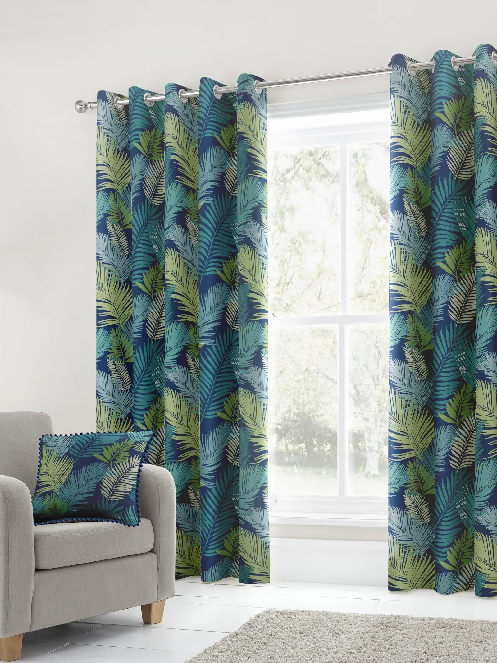 Fusion 'Tropical' Exotic Palm Leaf Print 100% Cotton Eyelet Curtains 1