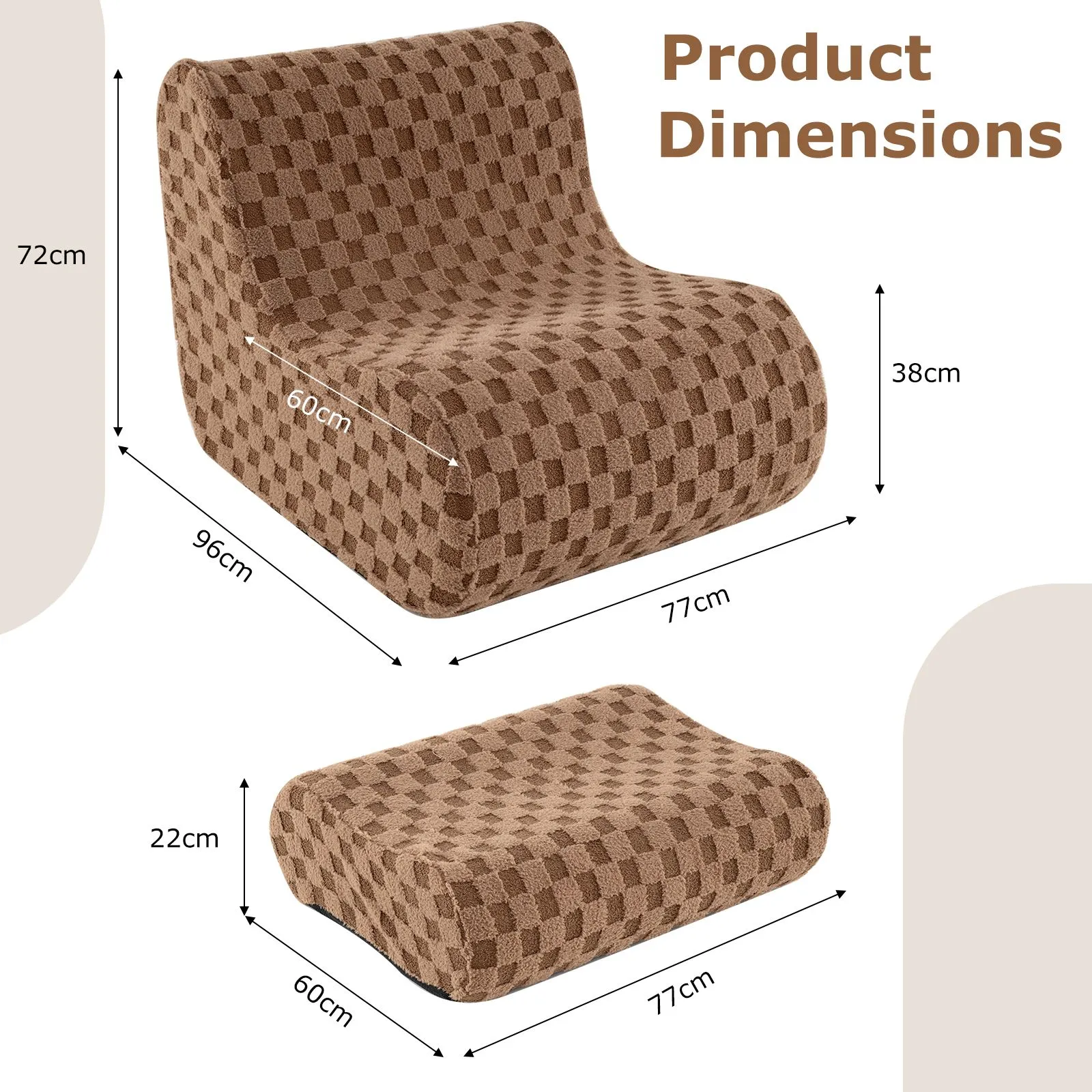 Costway Accent Bean Bag Chair w/ Ottoman Lazy Sofa Chair Set w/ Washable Cover in Brown 3