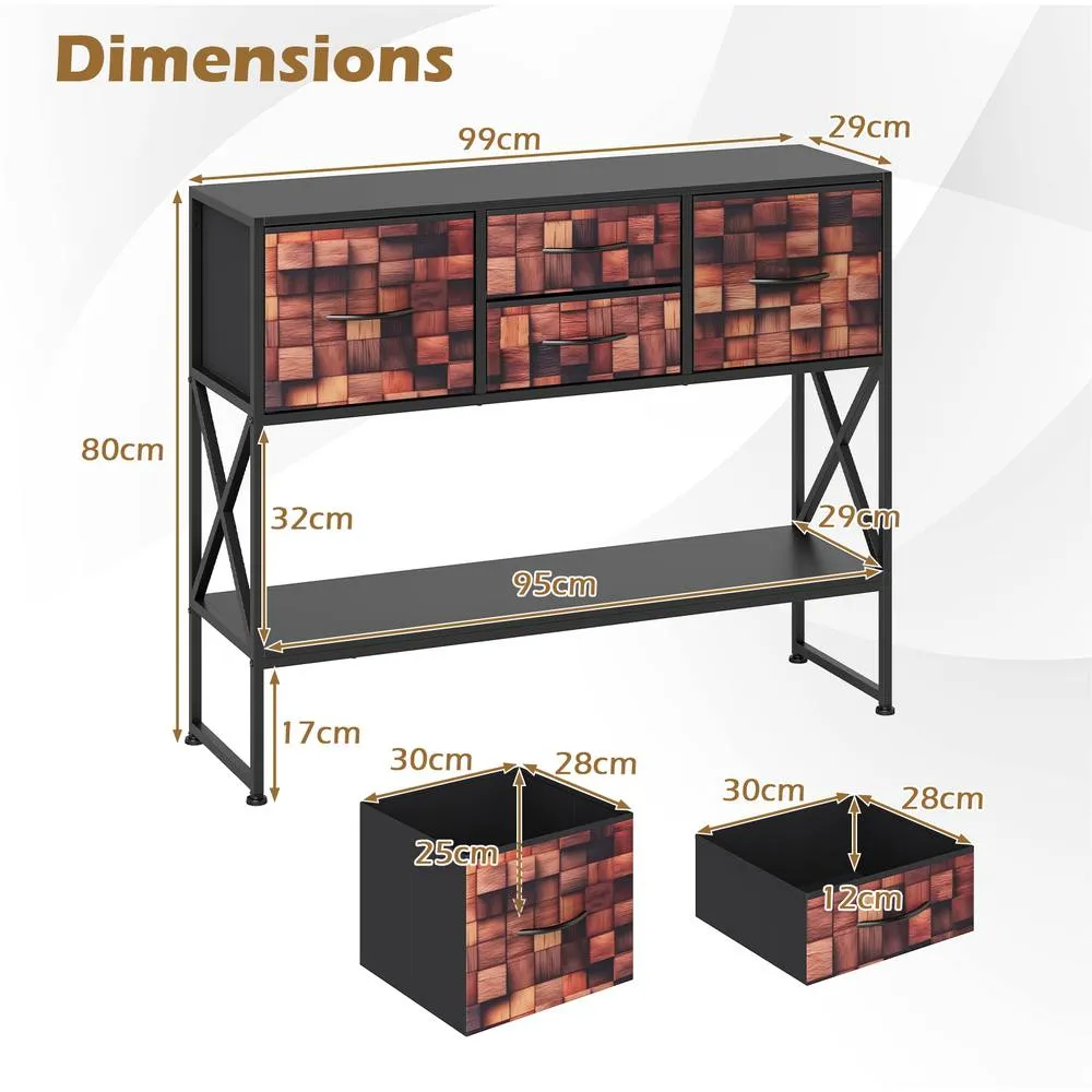 Costway Console Table Sofa Table w/ 4 Fabric Drawers & Shelf Entryway Table 2