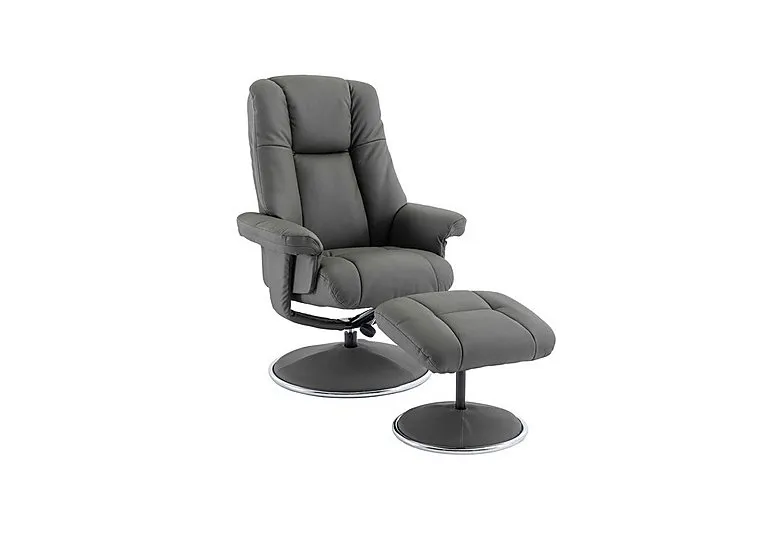 Troyes Leather Look High-Back 360 Swivel Chair and Footstool - Cinder