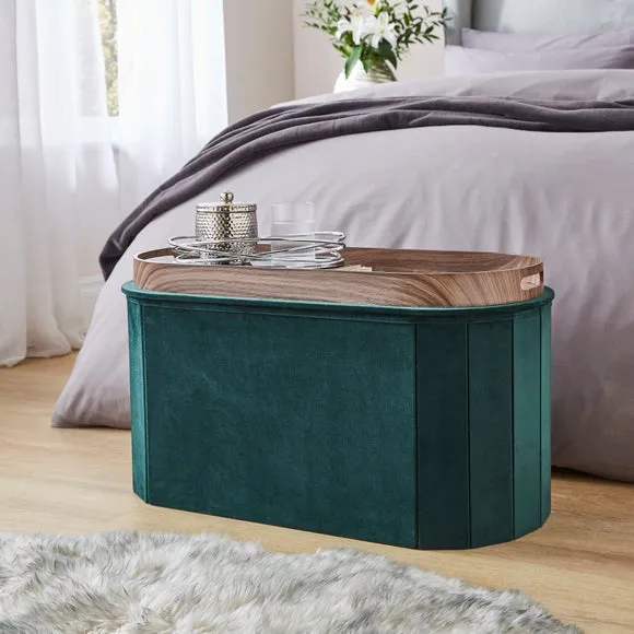 Recycled Velour Lozenge Ottoman with Tray 2