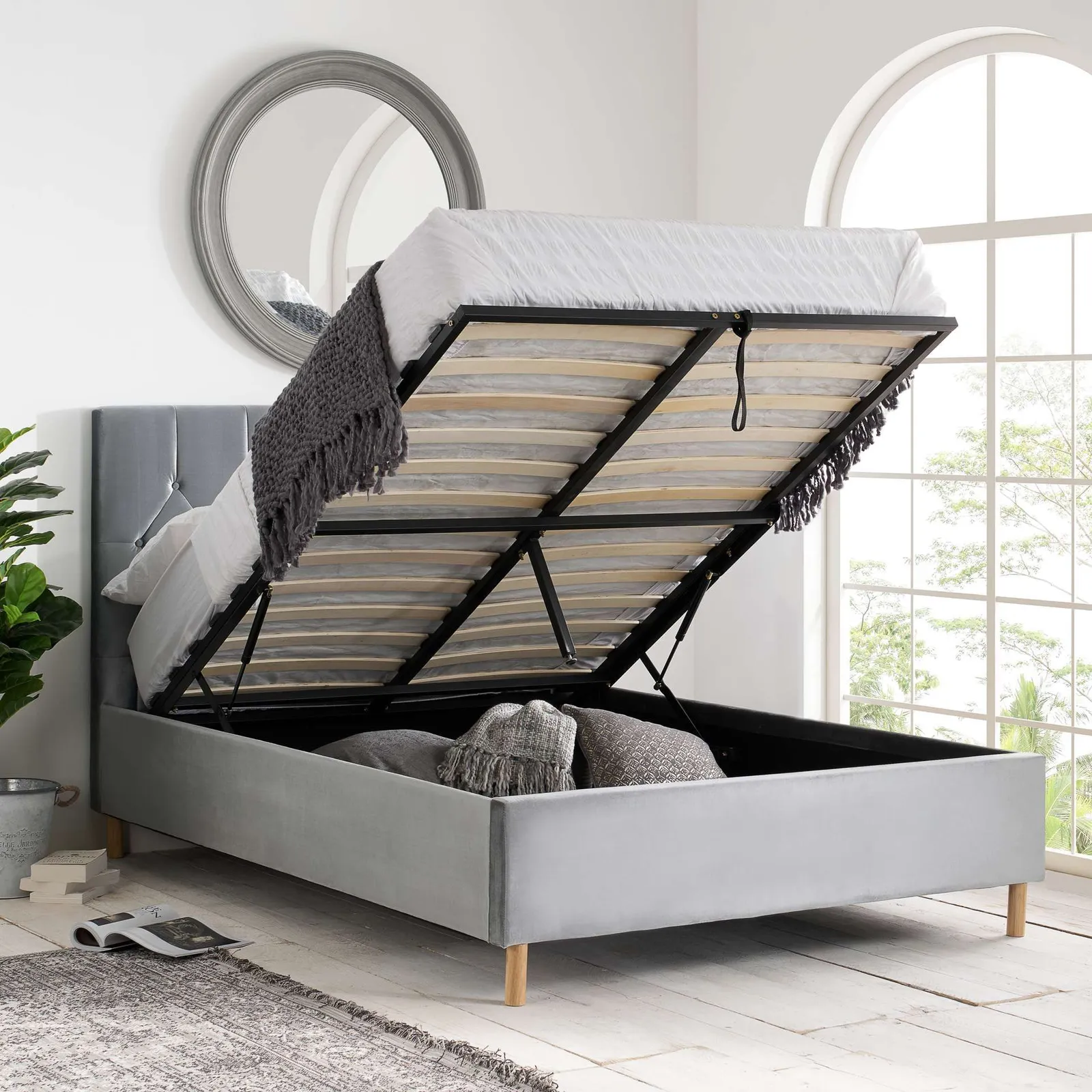 Birlea Velvet Fabric Ottoman Bed Frame Storage Loxley in Grey 1