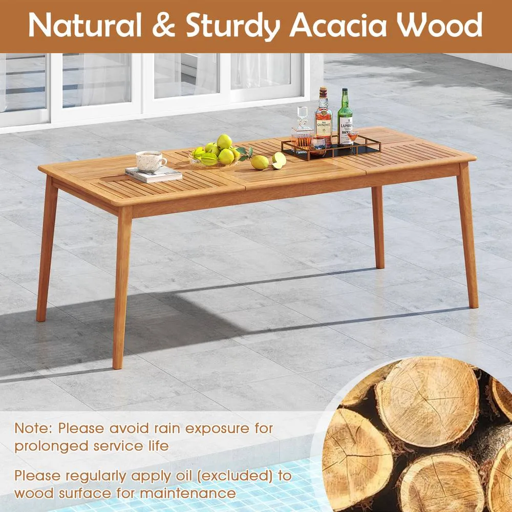 Costway 8-Person Outdoor Acacia Wood Dining Table 80" Rectangular Patio Table in Natural 4