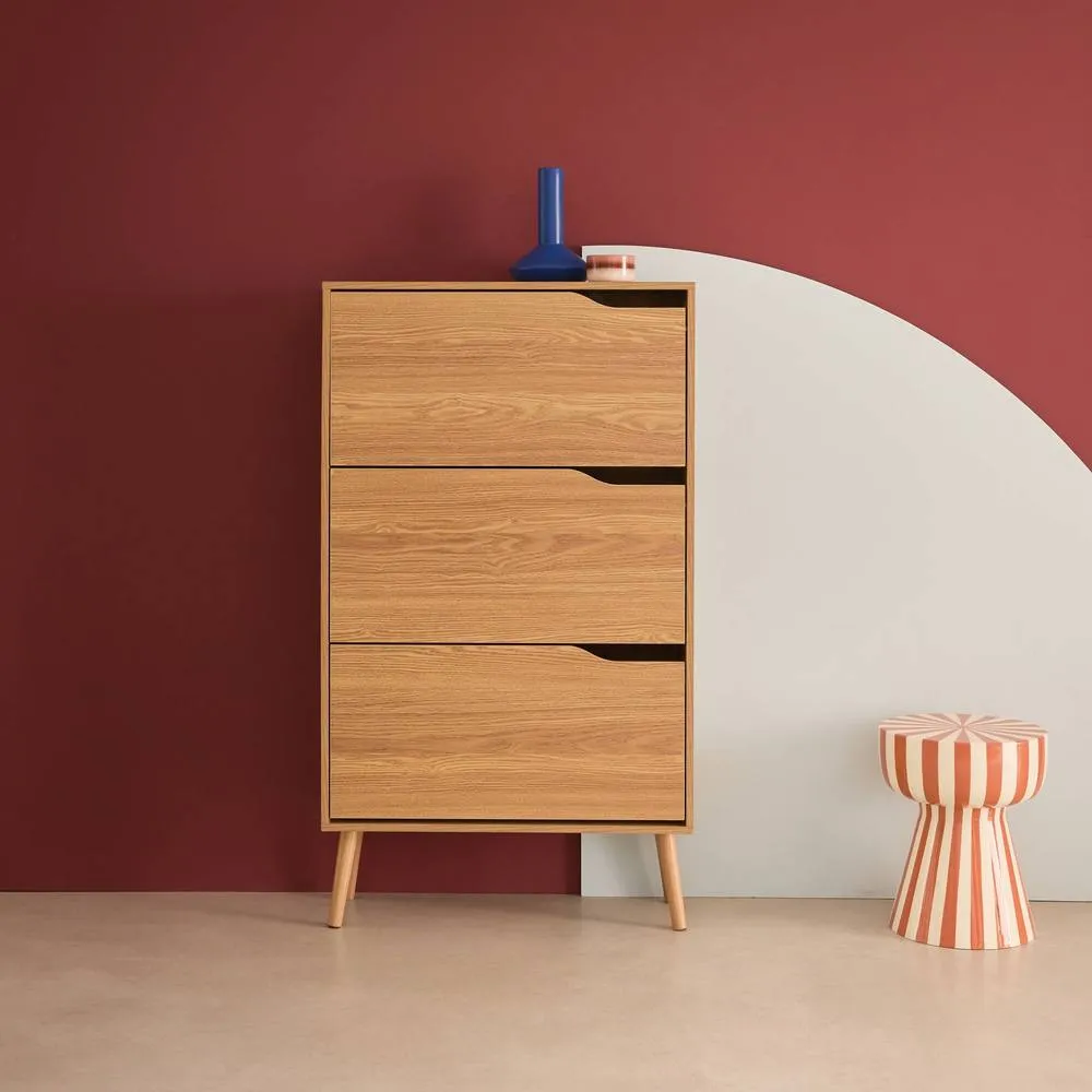 sweeek 3-door shoe cabinet with walnut wood effect in Beige 3