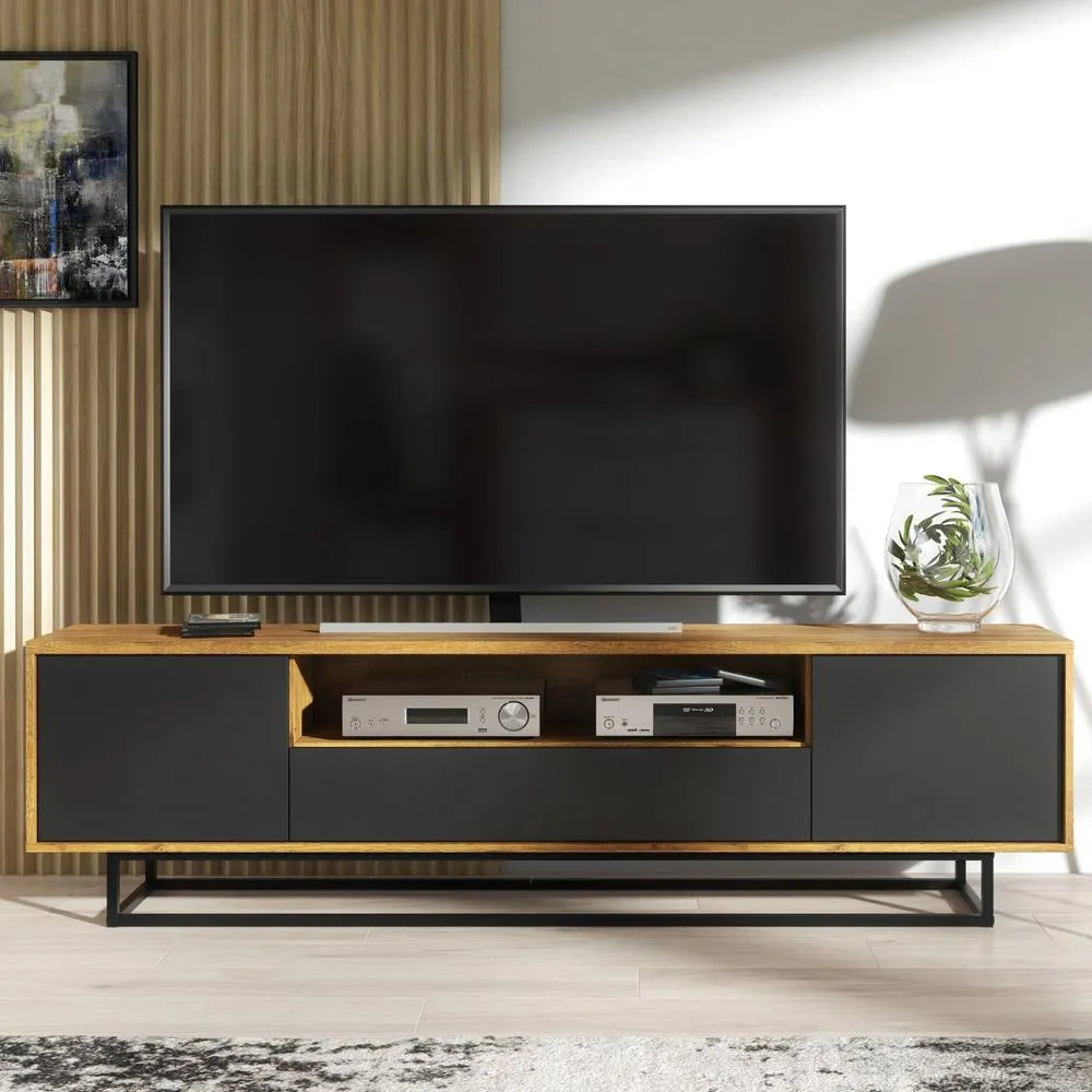 Creative Furniture Rift Loft TV Unit 200cm - Dark Oak & Black