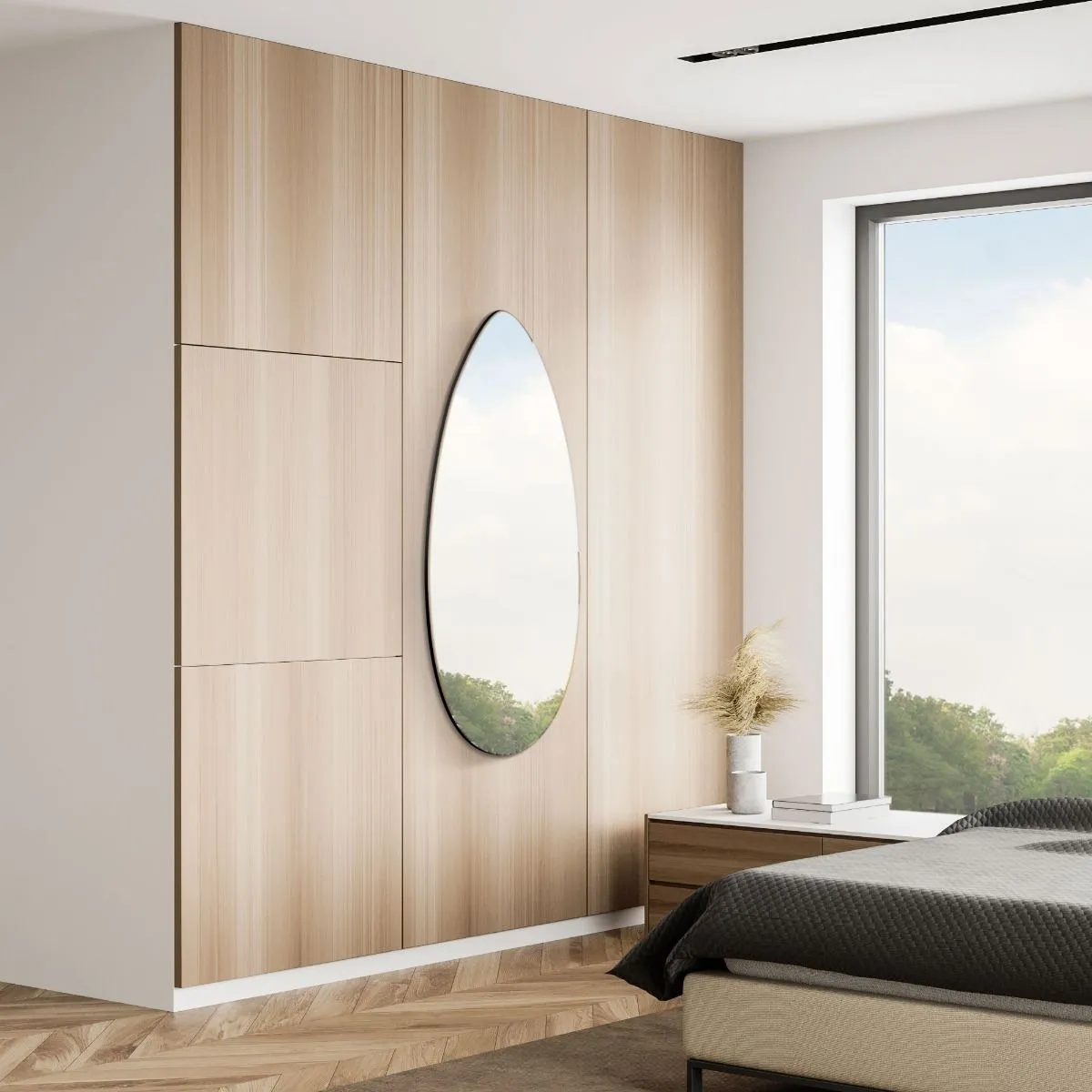 MirrorOutlet The Tear Drop - Frameless Glass Wall Mirror 47" X 18" (120CM X 45CM) in Silver 5