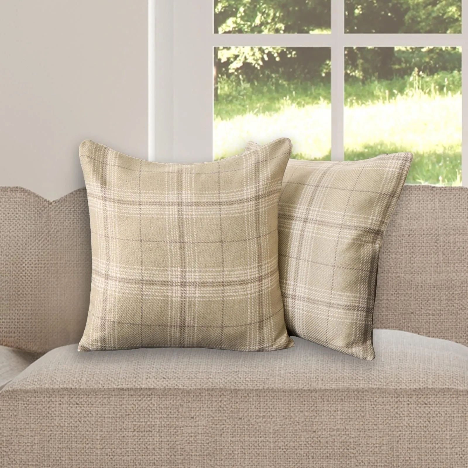 OHS 4 Pack Woven Check Cushion Covers Printed Soft in Light Green