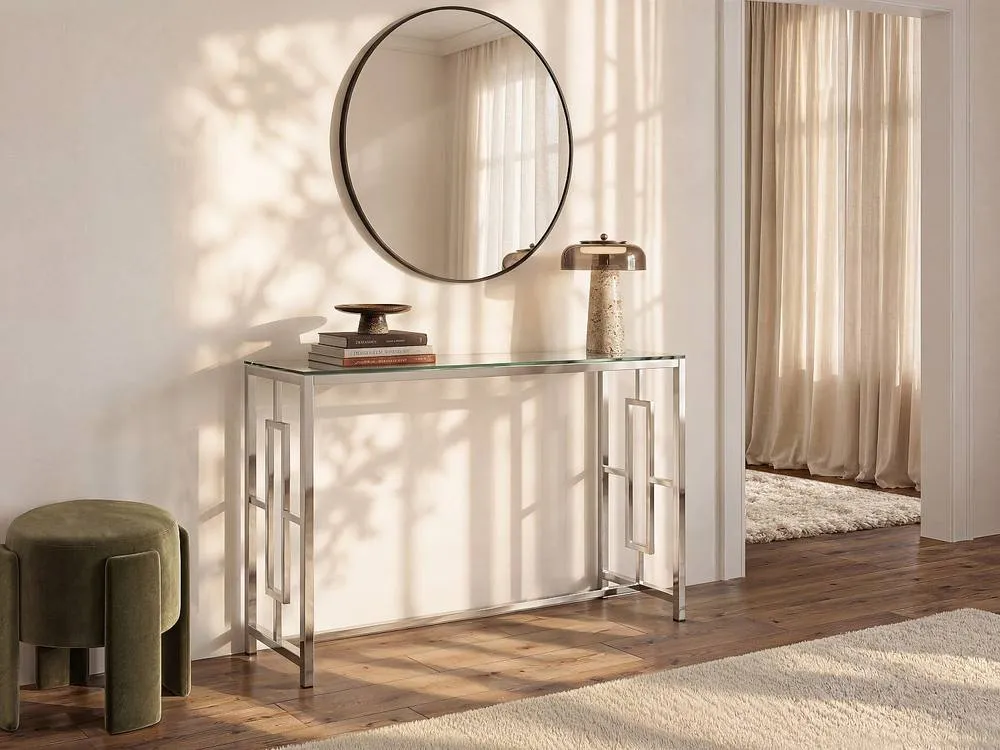 Vente-unique Console Table - Toughened Glass & Steel - Chrome - CLOTILDE in Clear 3