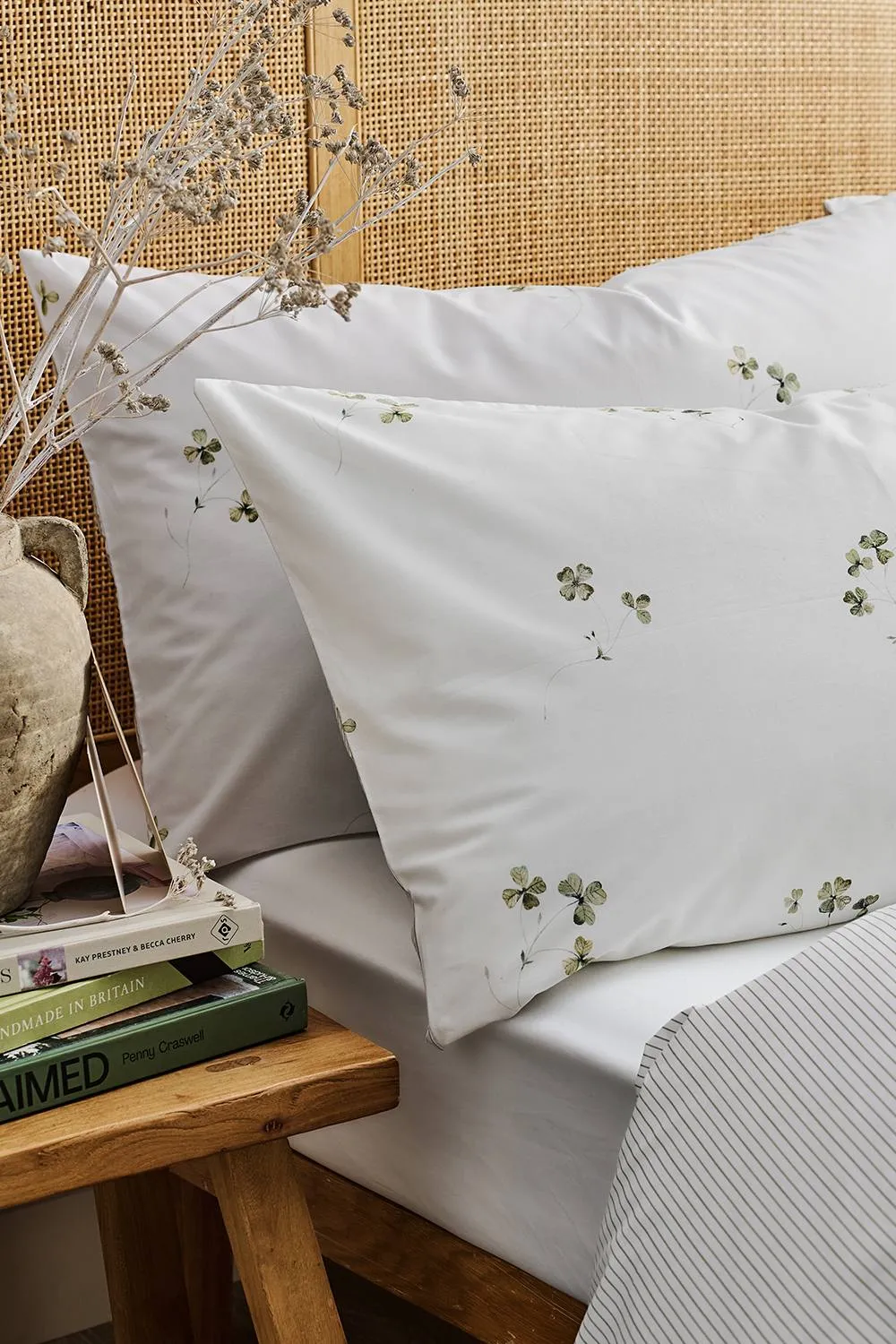 CHRISTY 'Clover' Romantic Floral Cotton Percale Standard Pillowcase Pair in White