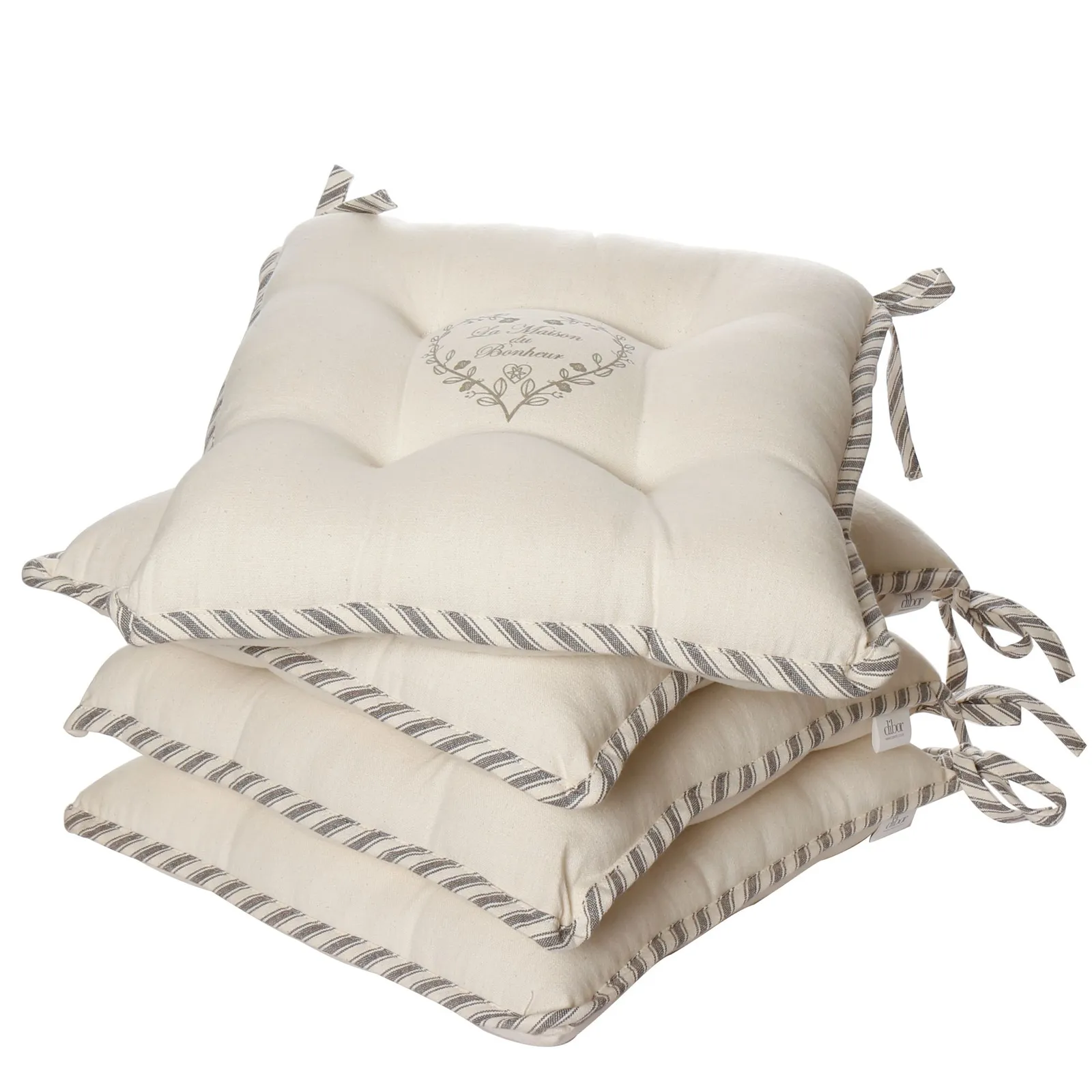 Dibor Set of 4 Vintage Love Heart Print Chair Seat Pad Garden Furniture Cushions L40cm x W40cm in Grey 2
