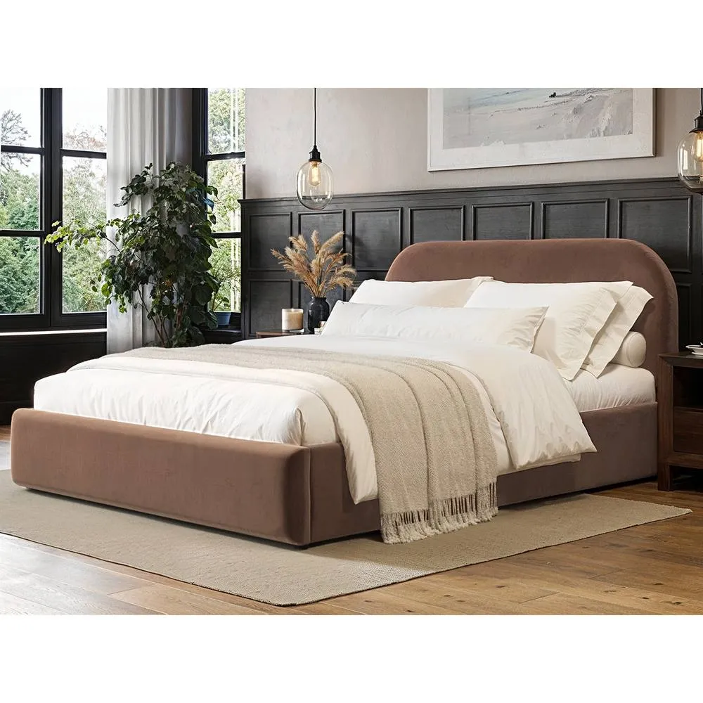 Flair Alba Chocolate Velvet Ottoman Bed in Brown