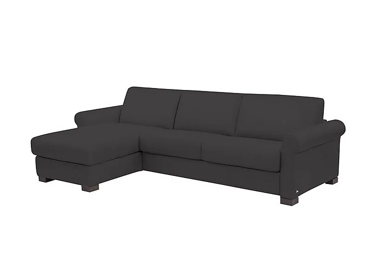 Alcova 3 Seater Leather Sofa Bed and Storage Left Hand Facing Chaise with Scroll Arms - Botero Nero