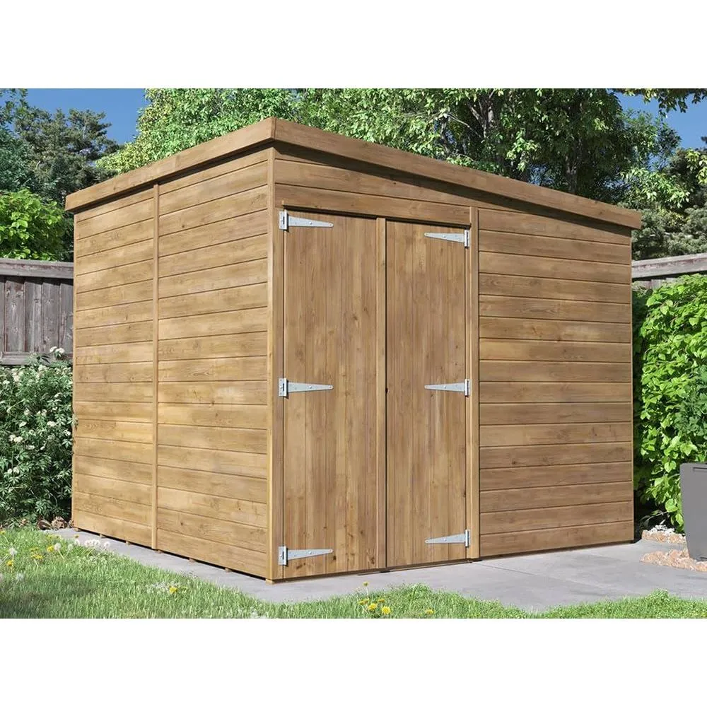 Dunster House Wooden Bike Shed 2.4x2.4m Garden Workshop Pent Roof, Overlord Modular in Brown 3