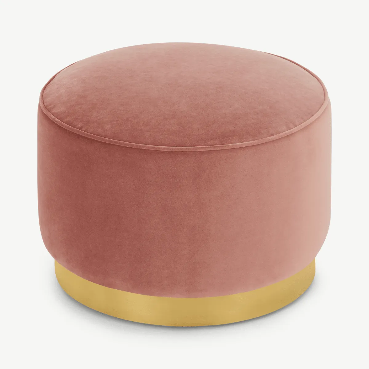 Hetherington Large Brass Base Pouffe, Blush Pink Velvet