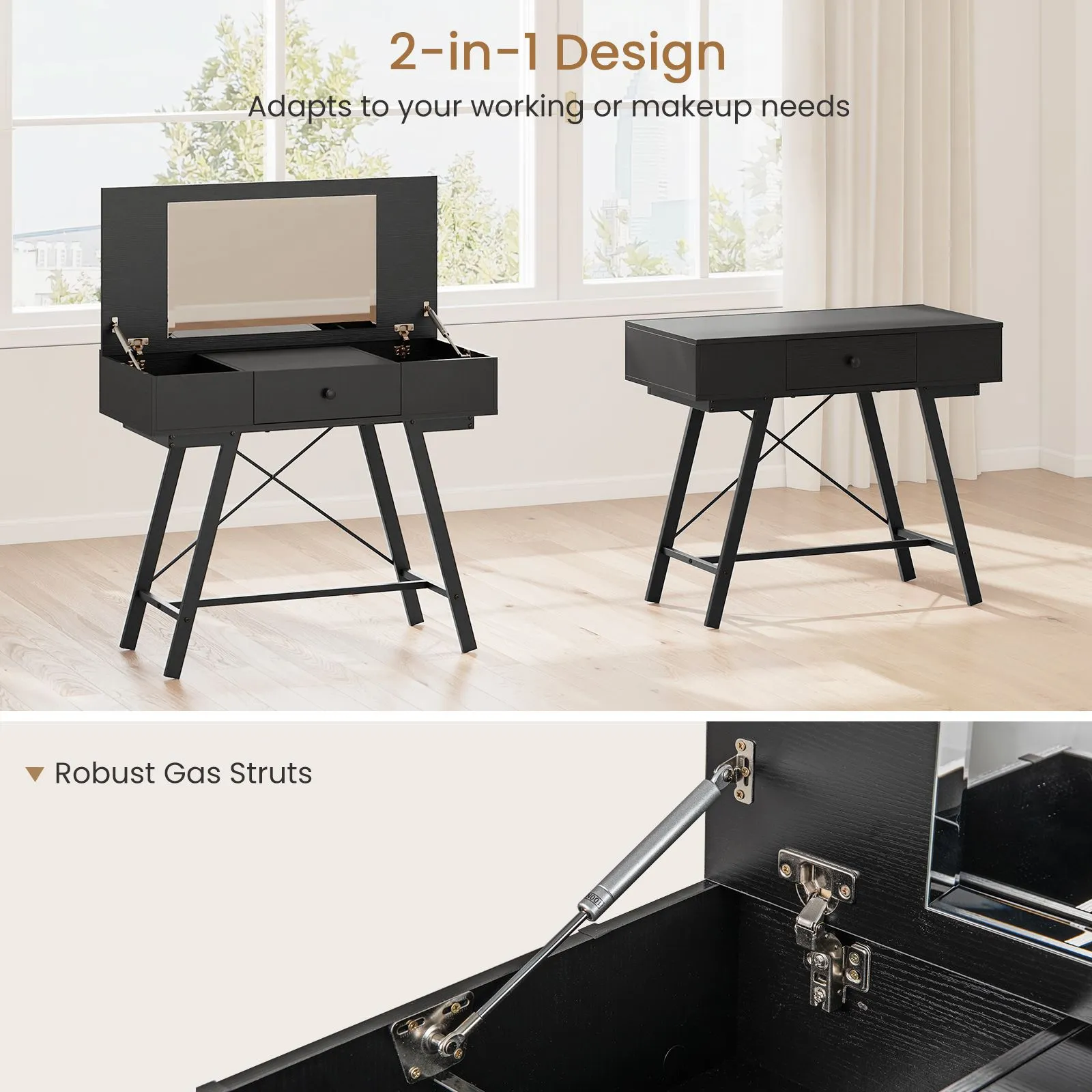 Costway Vanity Desk Flip Top Vanity Table with Mirror in Black 4