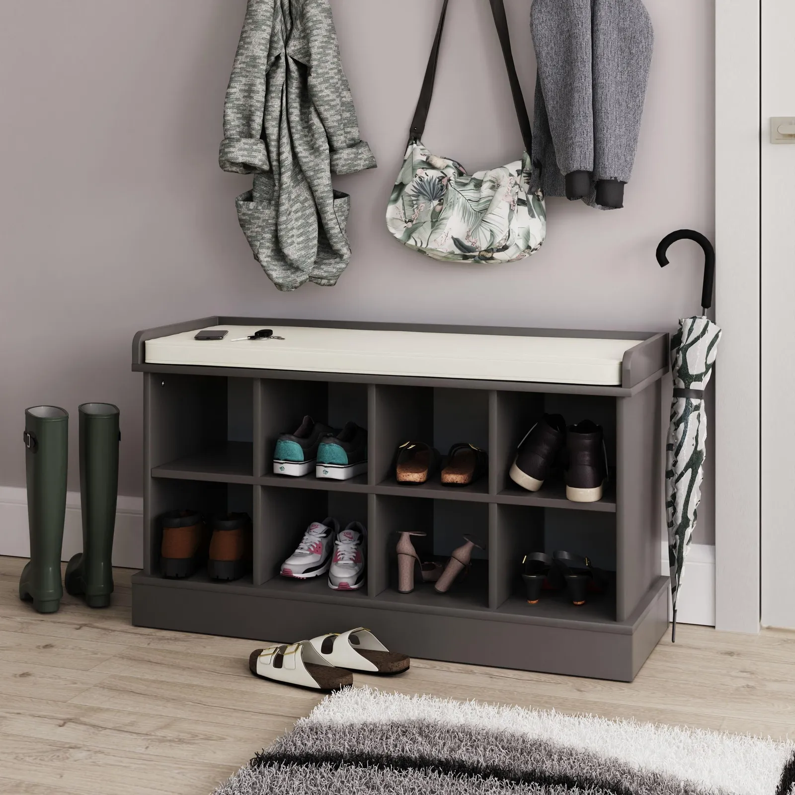 GFW Kempton Shoe Bench in Grey