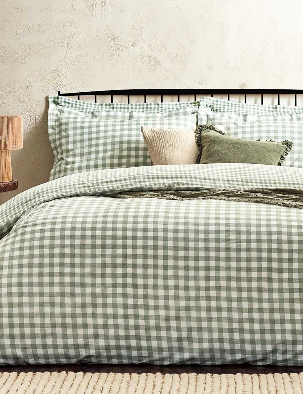 YARD Washed Cotton Barton Gingham Bedding Set Dark Green Mix