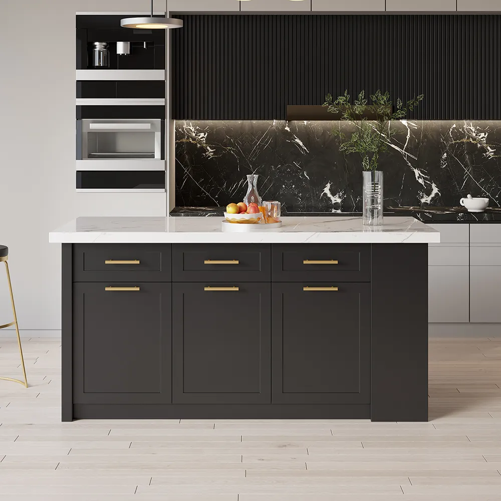 183 cm Kitchen Islands Black Modern with Storage Kitchen Cabinet
