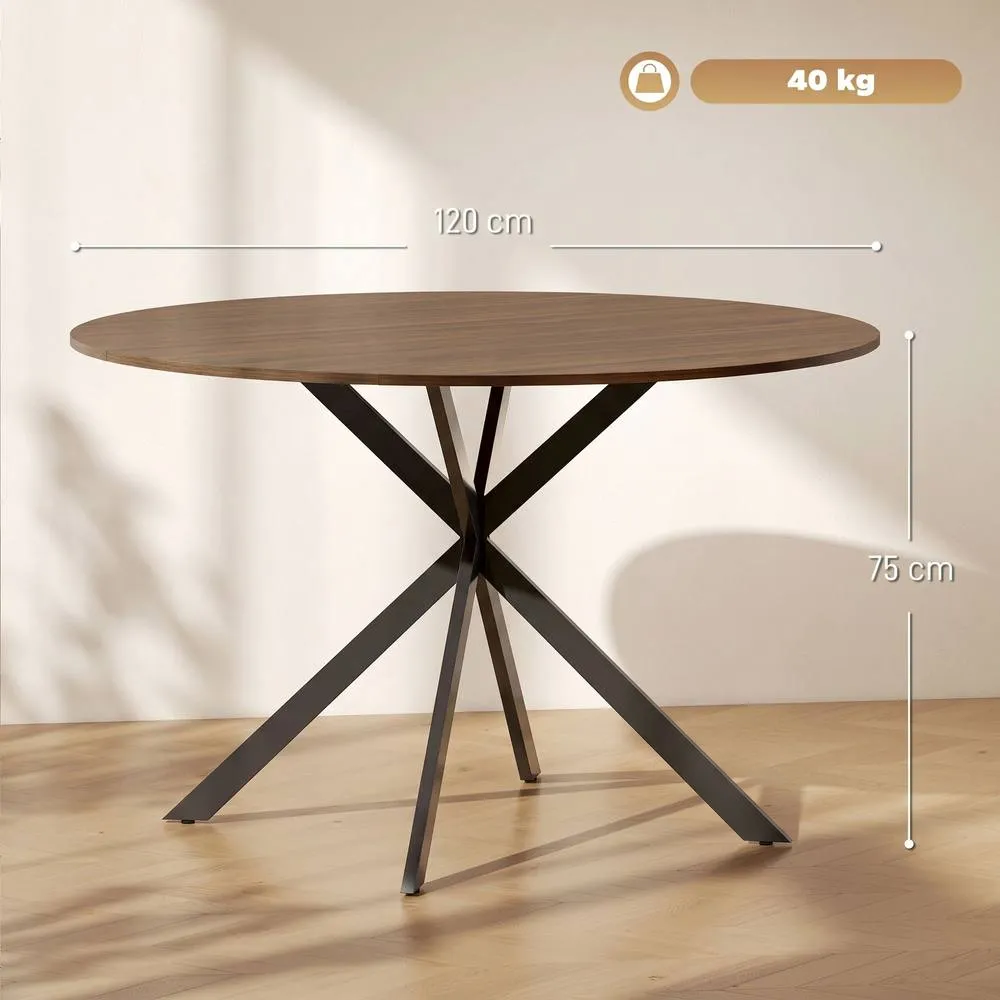 HOMCOM 120 cm Dining Table for 4, Industrial Kitchen Table with Steel Legs in Brown 3