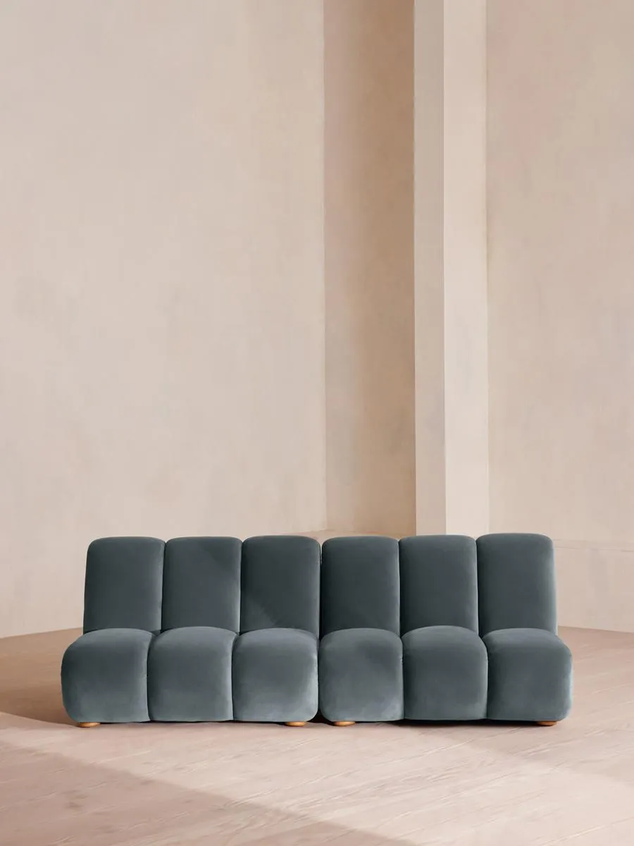 Noelle Modular Sofa, Four Seater, Velvet, Grey Blue
