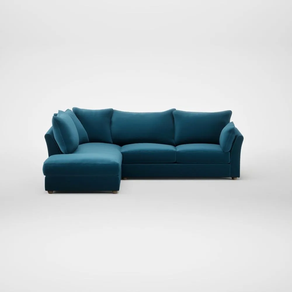 Heal's Tailor Left Hand Facing Corner Sofa Smart Velvet Ocean Blue Natural Feet 2