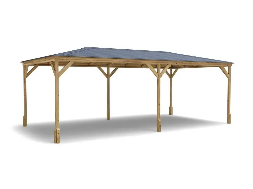 Dunster House Wooden Garden Gazebo 6x3m Hot Tub Shelter, Roof Shingles, Utopia 630 in Brown