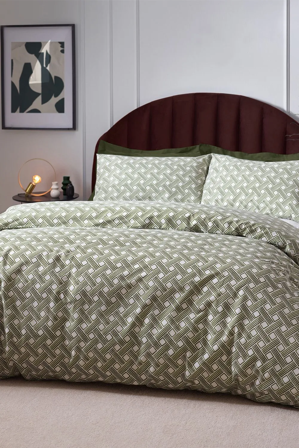 HOEM Alexah Abstract Geometric Cotton Rich Duvet Cover Set in Olive