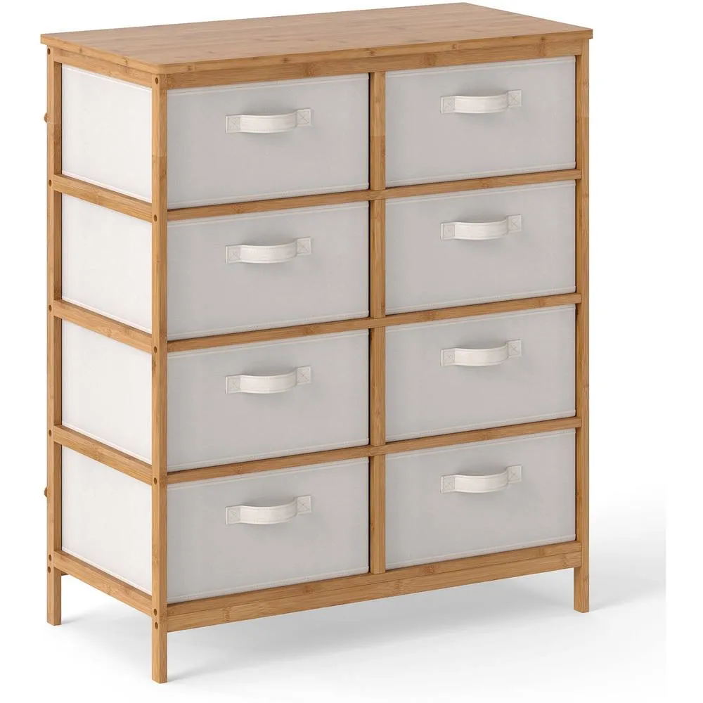 Costway 8-Drawer Dresser Bamboo Storage Tower w/Foldable Fabric Drawers-Beige in Beige 4
